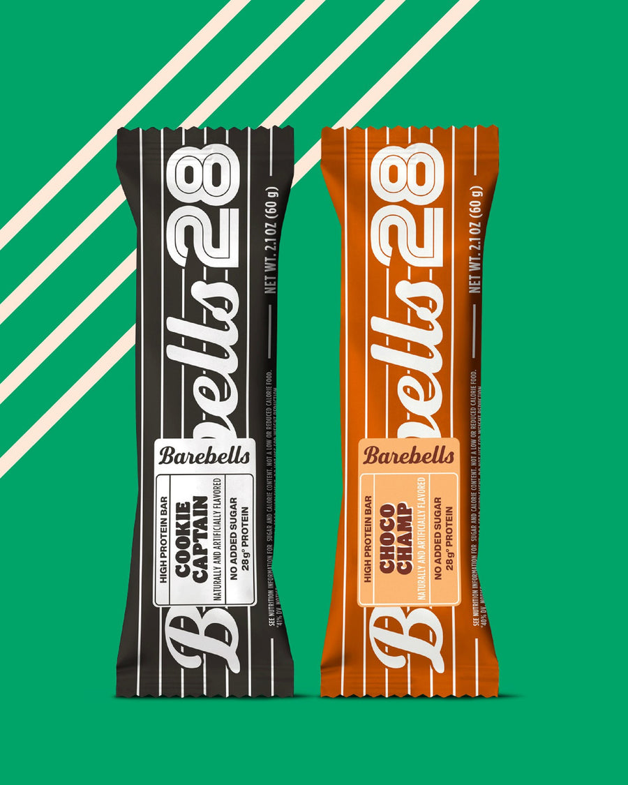 A new PR in protein...We're raising the bar with our new High Protein Bars - packed with 28g of protein and no added sugar 💪🍫⁠
⁠
Cookie Captain is the perfect mix of creamy vanilla and cookie flavor finished off with crunchy cocoa crisps wrapped in milk chocolate 🤤 ⁠
⁠
Choco Champ is a chocolate dream with smooth light chocolate flavored dough coated in crunchy cocoa crisps 🤎⁠
⁠
Time to hit your new PR! Now available on Barebells.com 🛒