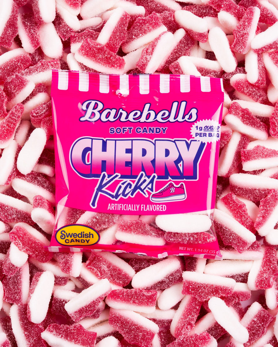 Meet the newest addition to our Soft Candy family - CHERRY KICKS🍒⁠
⁠
This new mouthwatering flavor has a soft foamy sole, chewy cherry top, and a fresh sour coating - with only 1g of sugar per bag 🍬😋⁠
⁠
Available now on Barebells.com! ⭐️🛒