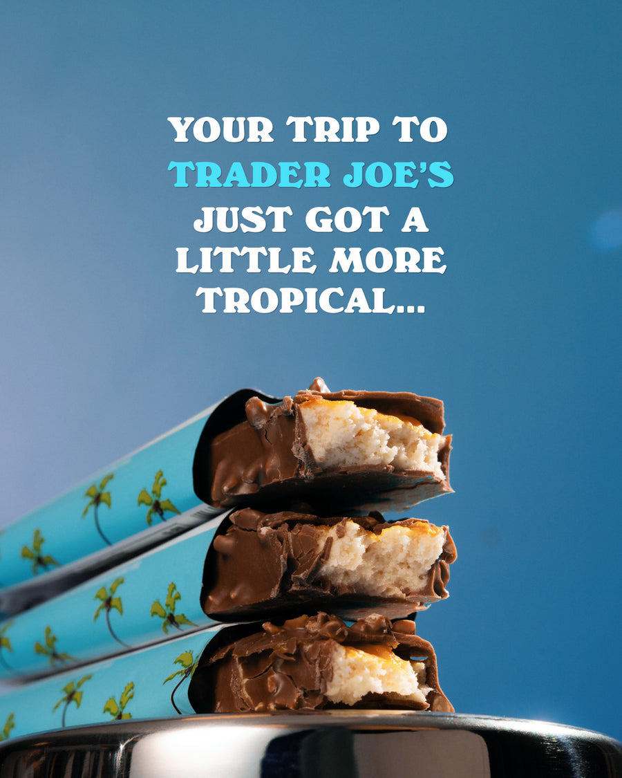 A tropical upgrade to your Trader Joe’s run 🥥🍫
 
Coco Caramel Almond is officially at your local @traderjoes. Consider this your sign to add one (or a few) to your tote 🩵