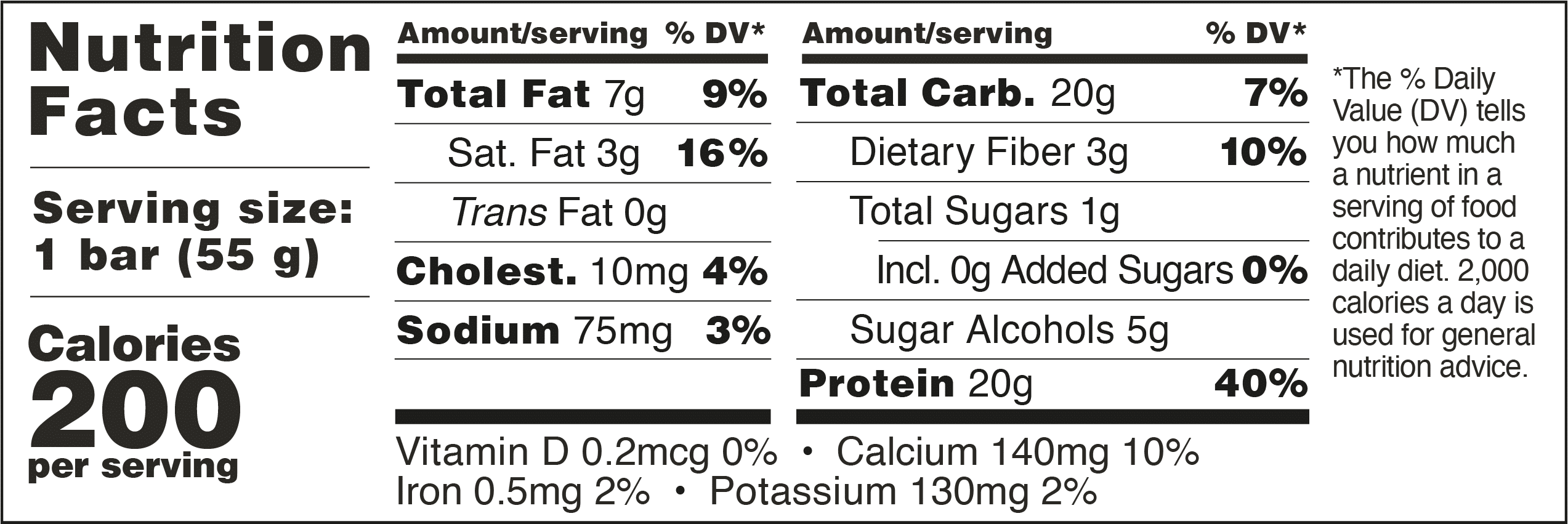 Cookies & Cream Nutrition Table