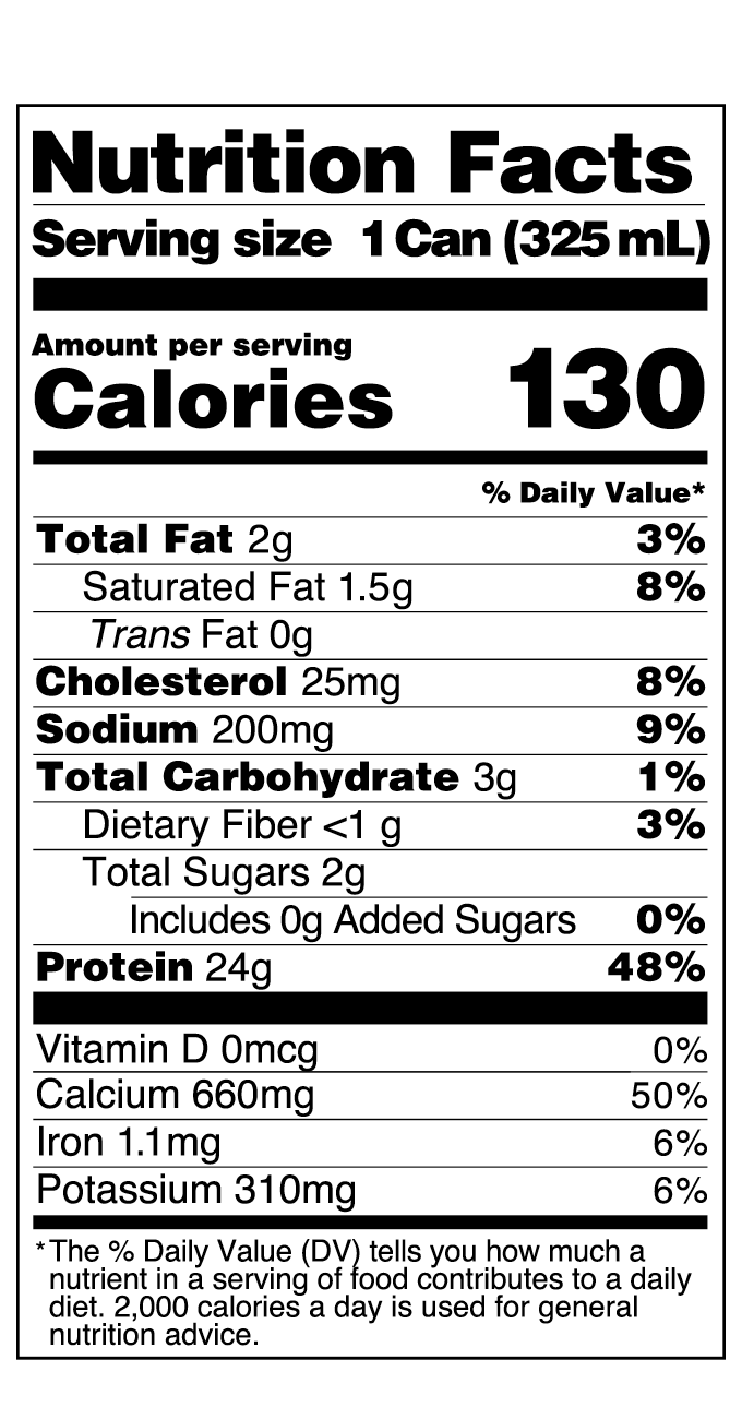 Milk drink nutrition - without vitamins.